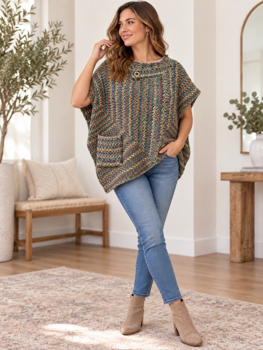 Habitat multicolor textured knit wrap / sweater layer